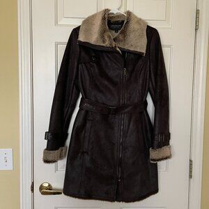 Marc New York Andrew Marc Brown Faux Fur Coat with Belted Waist - Size Small